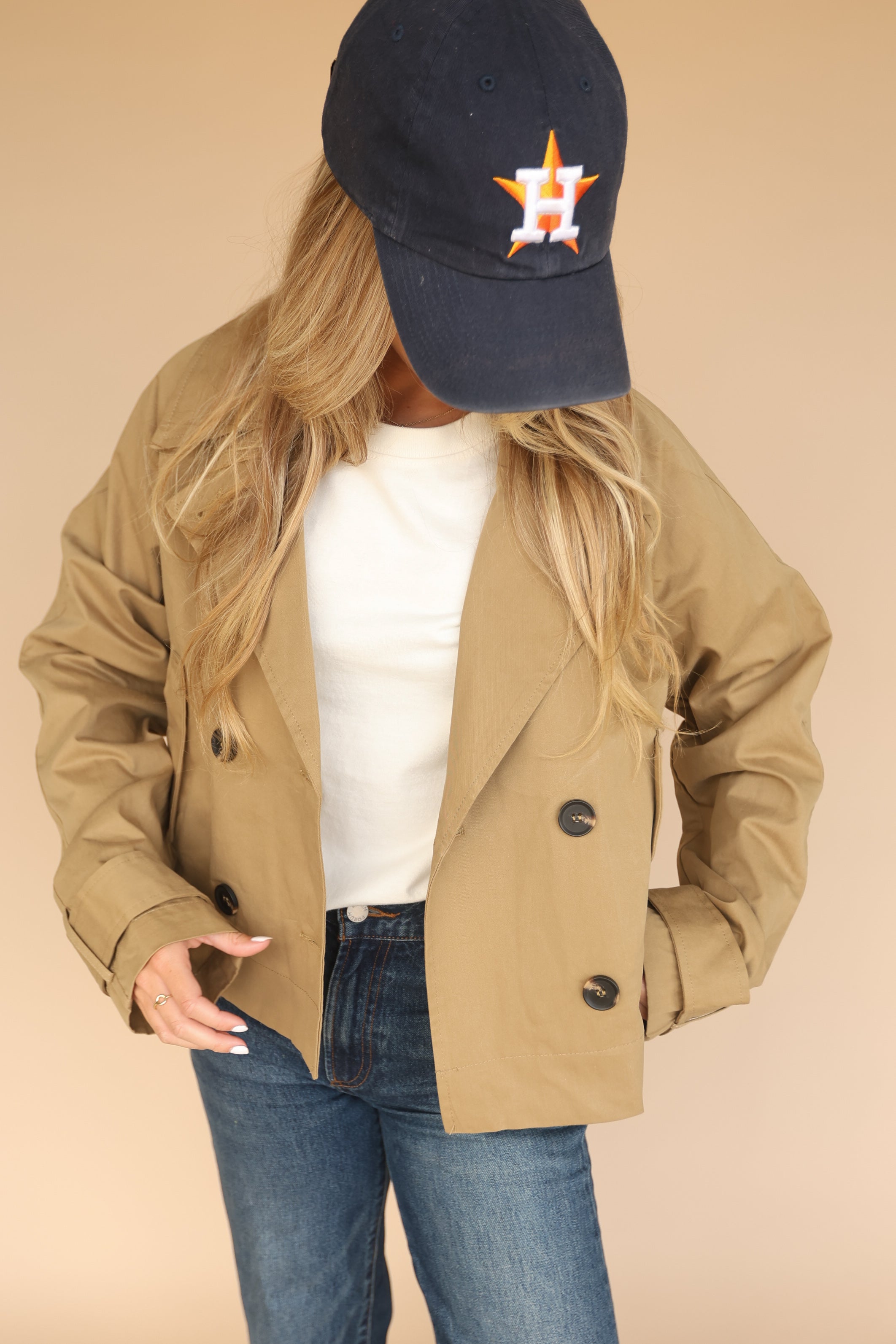 Cropped Khaki Trench