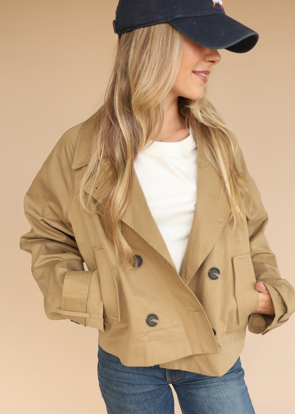 Cropped Khaki Trench